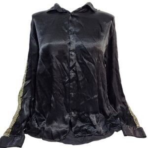 Zara Black Collared Button Up with Animal Print Detial